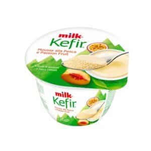 Milk kefir mousse with peach and passion fruit
